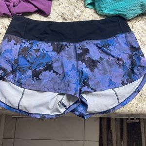 purple patterned lulu lemon speed shorts size 4